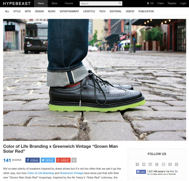 "Grown Man Solar Reds" featured on Hypebeast